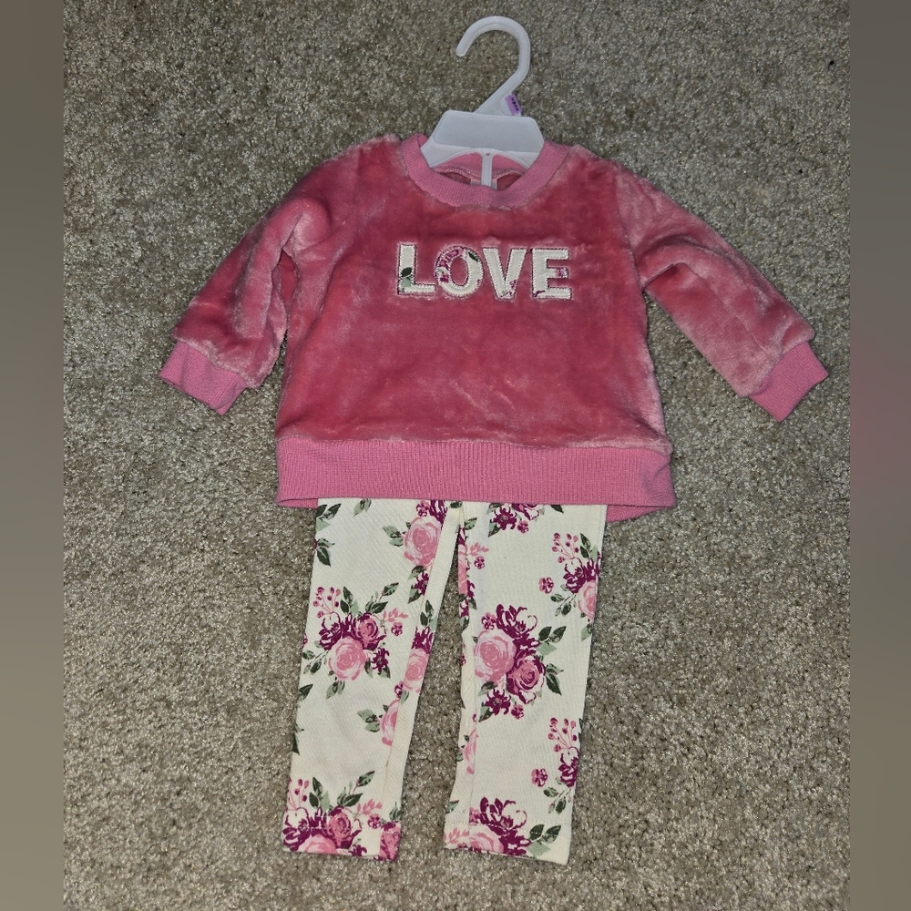 Baby Girl 9 Month Love Pink Sweatshirt Top & Pants Outfit